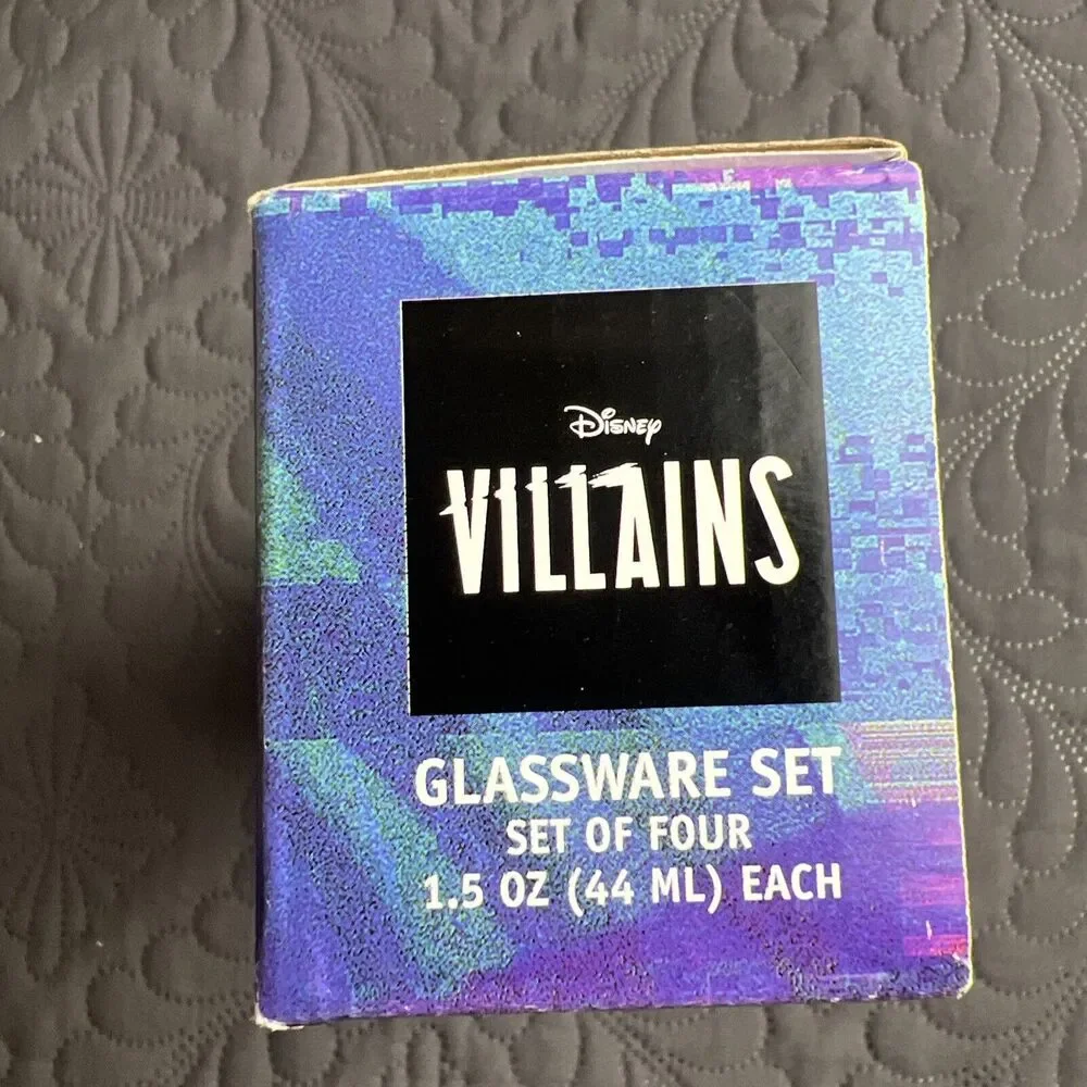 Disney Female Villains 4 Shot Glasses 1.5oz  Glassware Boxed Set Halloween NIB